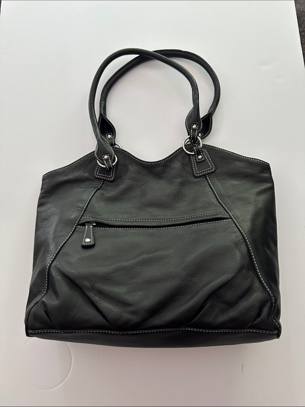 Black Leather Shoulder Bag/Purse with silver hardware by Levenger